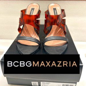BCBG Max Azria Black/Tortoiseshell Sandal Slip-On Heel